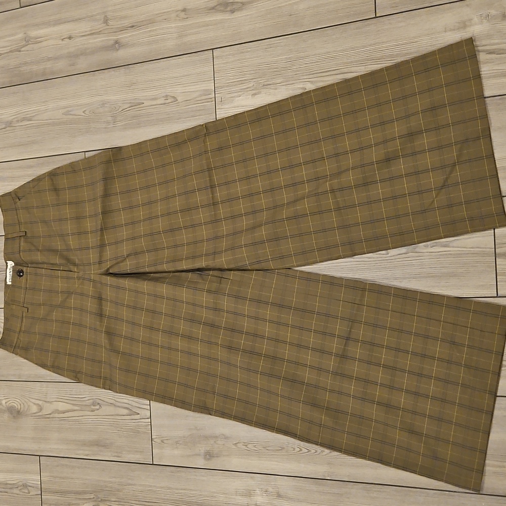 Essentien Antwerp wide leg trousers in olive green plaid size 10US